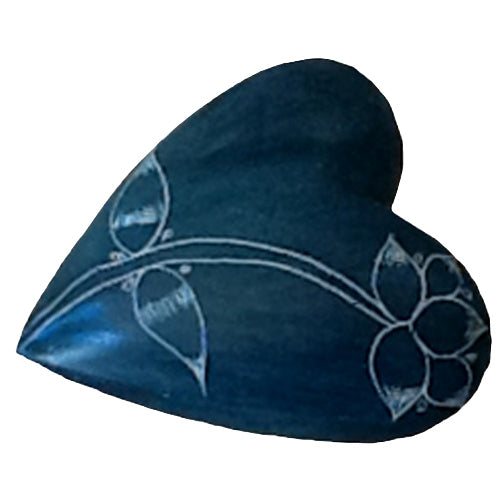 <center>Green Soapstone Heart - Etched Flower</br>Crafted by Artisans in Haiti</center>