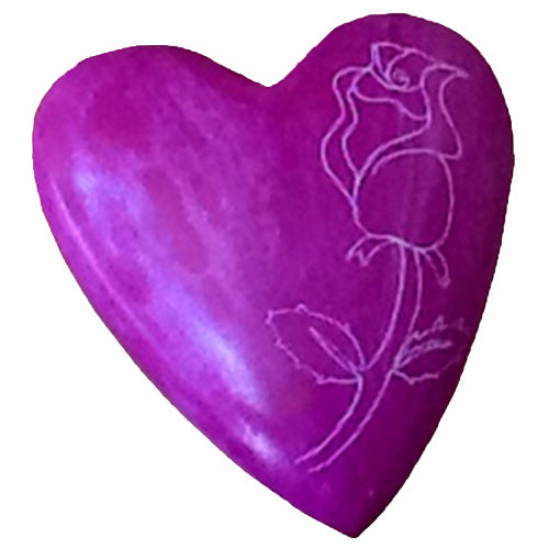 <center>Pink Soapstone Heart-Etched Rose</br>Small -1 1/8'' high x 1/1/8'' wide x 1 1/4'' deep</br>Medium -2 3/4'' high x 2 5/8'' wide x 1 1/2'' deep</br>Large -3 3/4'' high x 3 3/8''wide x 1 1/2'' deep</br>Crafted by Artisans in Haiti</center>