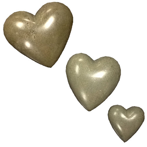 <center>Grey Soapstone Heart with Etched Tulips</br>Small, Medium and Large</br>Crafted by Artisans in Haiti</center>