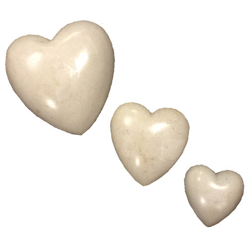 <center>White Soapstone Heart</br>Small, Medium and Large</br>Crafted by Artisans in Haiti</center>