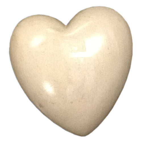 <center>White Soapstone Heart</br>Small - 2'' high x 2'' wide x 1 1/8''deep</br>Medium - 3 1/4'' high x 3'' wide x 1 1/2'' deep</br>Large - 4'' high x 3 5/8'' wide x 2 1/8'' deep</br>Crafted by Artisans in Haiti</center>