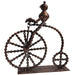 <center> Junkyard Bicyclist Crafted by Artisans in India - Side View </br>Measures 12" high x 10 long 1/2" x 3-1/2" wide</center>