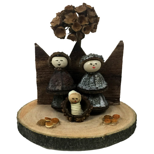 <center>Nativity made from Eucalyptus Pods on a Wooden Base w/ Tree<br> Made by Artisans in Ecuador <center>