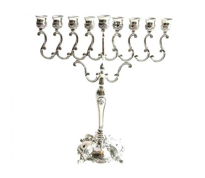 Silver Plate Chanukah Menorah, Swirls Design – 7.5 Inches Height - Culture Kraze Marketplace.com