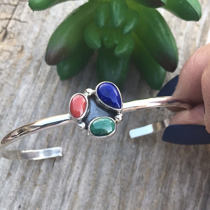 Navajo Multi Stone And Sterling Silver Bracelet Cuff Artist V. S