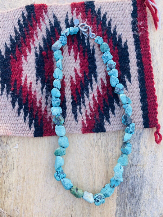 Navajo Natural Turquoise & Sterling Silver Chunky Beaded Necklace 18”