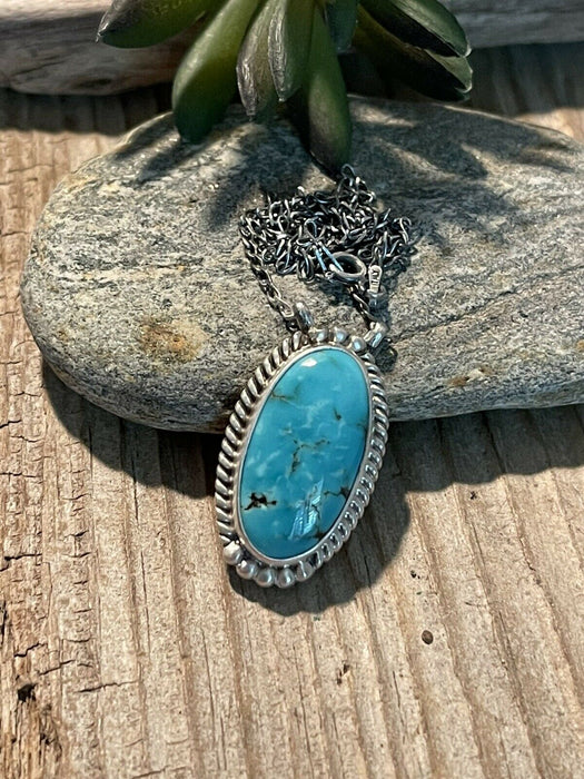 Navajo Sterling Silver And Turquoise Stone Southwest Necklace Signed