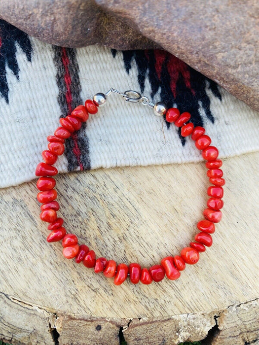 Navajo Apple Coral & Sterling Silver Beaded Bracelet