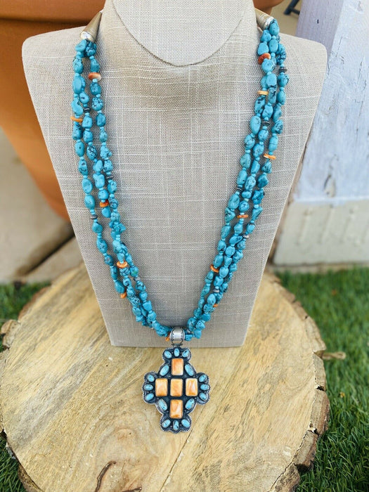 Vintage Navajo Sterling Silver, Turquoise & Spiny Beaded Necklace - Culture Kraze Marketplace.com