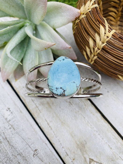 Navajo Golden Hills Turquoise Sterling Silver Cuff Bracelet