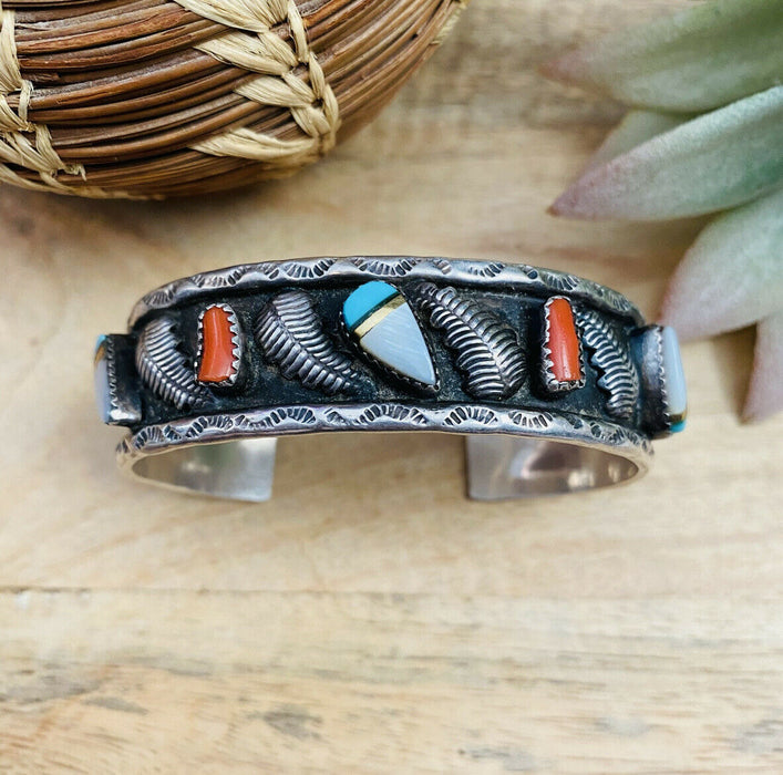 Vintage Navajo Multi Stone & Sterling Silver Cuff Bracelet