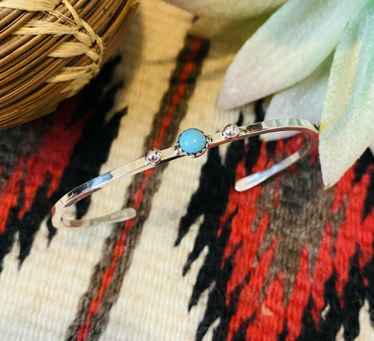 Navajo Sterling Silver & Turquoise Stacker Cuff Bracelet Signed