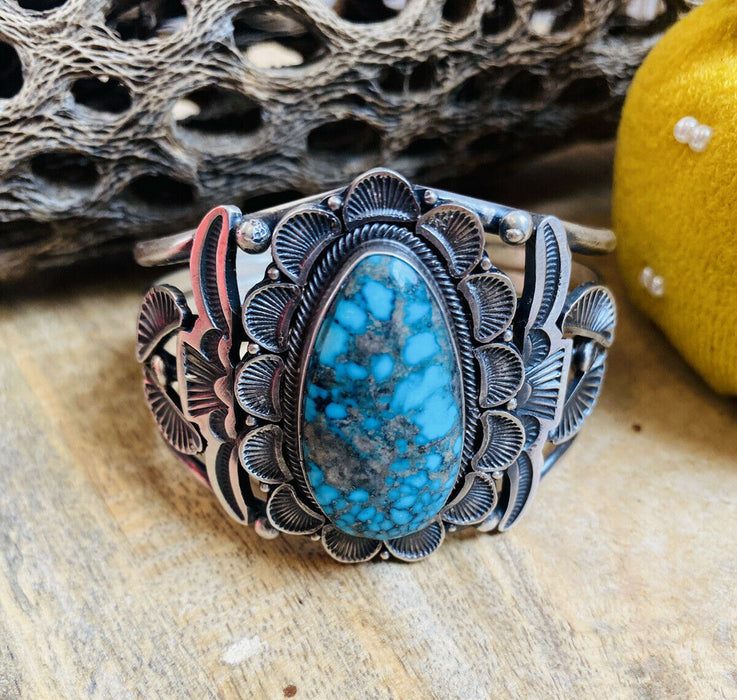 Navajo Turquoise & Sterling Silver Cuff Bracelet By Sheila Tso