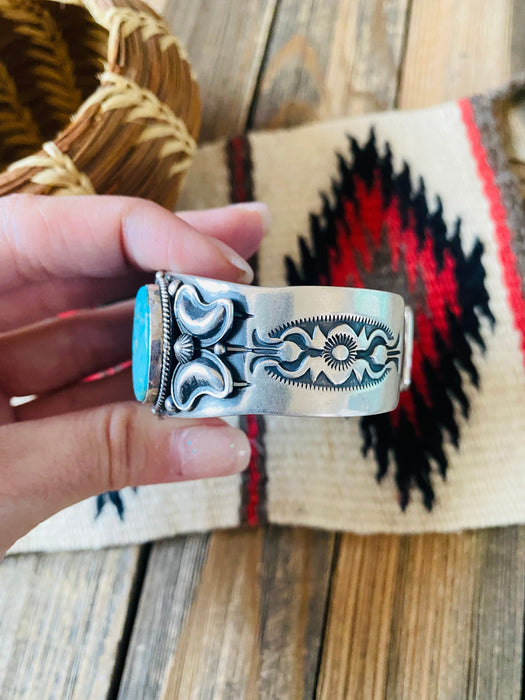 Navajo Kingman Web Turquoise & Sterling Silver Cuff Bracelet By Derrick Gordon