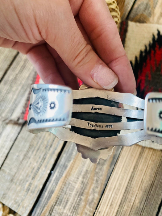 Navajo Kingman Web Turquoise & Sterling Silver Cuff Bracelet By Aaron Toadlena