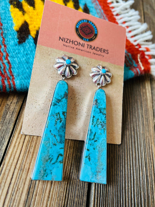 Navajo Sterling Silver & Turquoise Slab Concho Dangle Earrings - Culture Kraze Marketplace.com