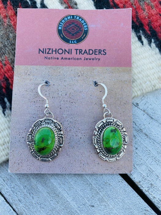 Navajo Sterling Silver Gaspeite Dangle Earrings Signed - Culture Kraze Marketplace.com