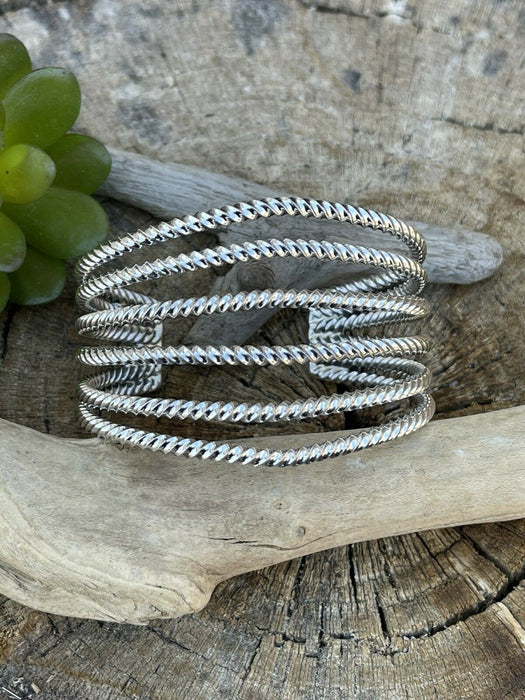 Navajo Rope Style 6 Line Sterling Silver Bracelet Cuff