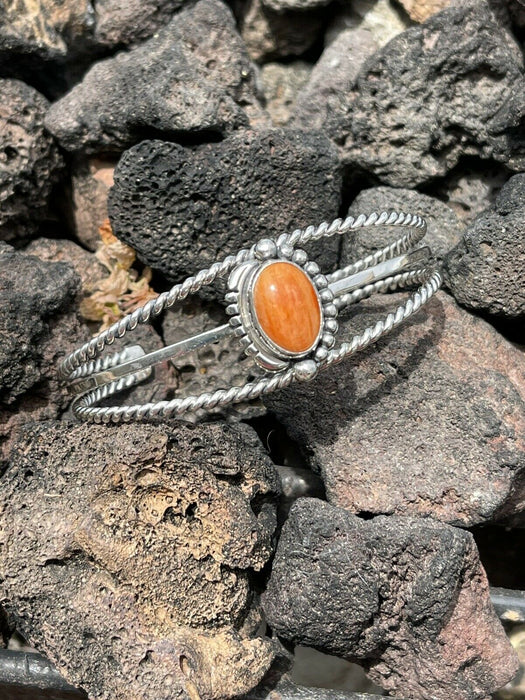 Navajo Orange Spiny Sterling Silver  Cuff Bracelet Signed