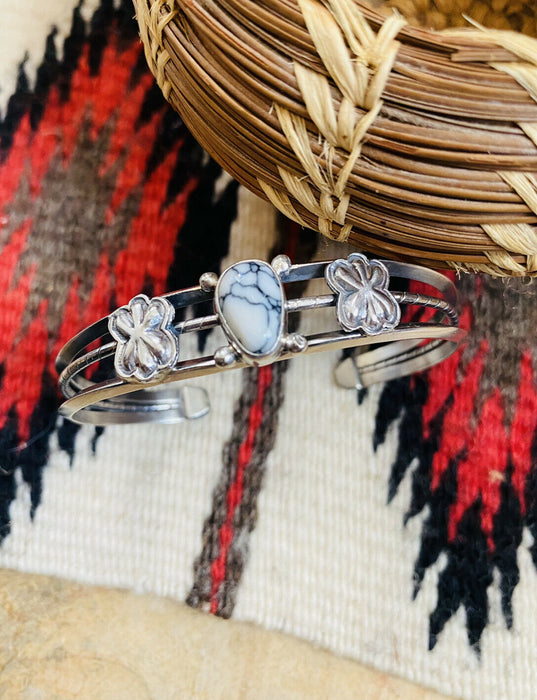 Navajo White Gibbsite & Sterling Silver Cuff Bracelet