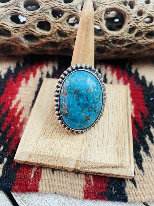 Navajo Kingman Turquoise & Sterling Silver Statement Ring Size 9 Signed - Culture Kraze Marketplace.com