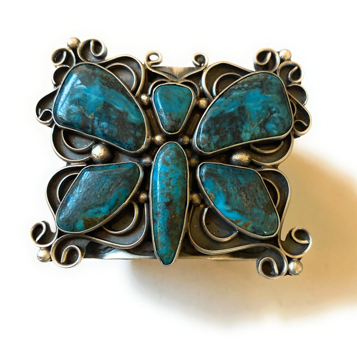 Chimney Butte Kingman Turquoise & Sterling Silver Butterfly Cuff Bracelet Signed