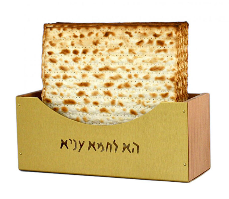 Shraga Landesman Upright Aluminum and Beechwood Matzah Holder - Gold - Culture Kraze Marketplace.com