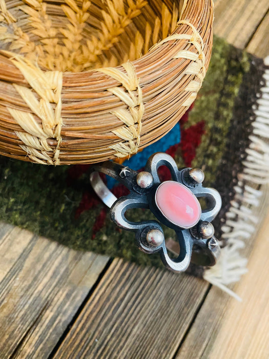 Navajo Queen Pink Conch Shell & Sterling Silver Cuff Bracelet By Chimney Butte