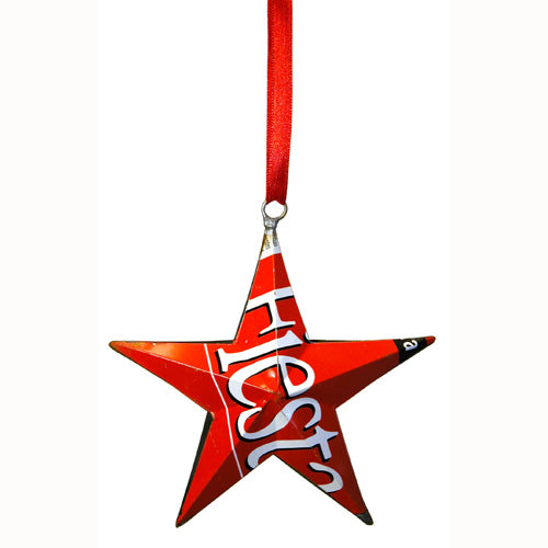 <center>Star Christmas Ornaments made from Upcycled Metal</br>Assorted Colors - Measures: 4-1/2" high x 4-1/2" wide<br/>Handmade in India</center>