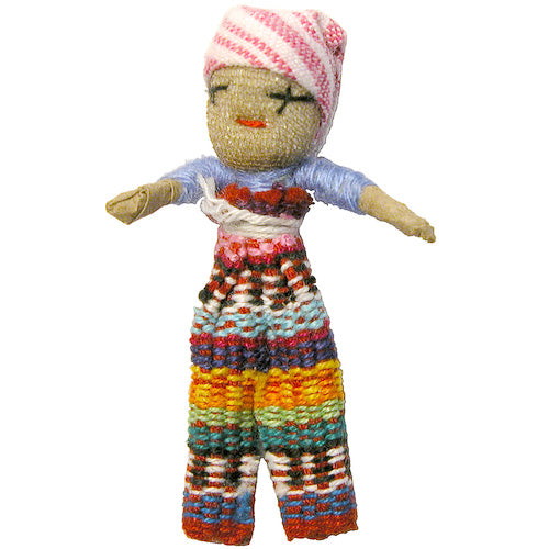 <center>Large Worry Doll in Woven Bag Crafted by Artisans in Guatemala </br>  Each Bag Measures 2-3/4” x 2-1/4” with a 2” Doll Inside</center>