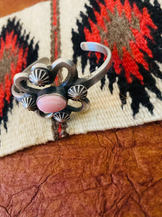 Navajo Queen Pink Conch Shell & Sterling Silver Cuff Bracelet By Chimney Butte