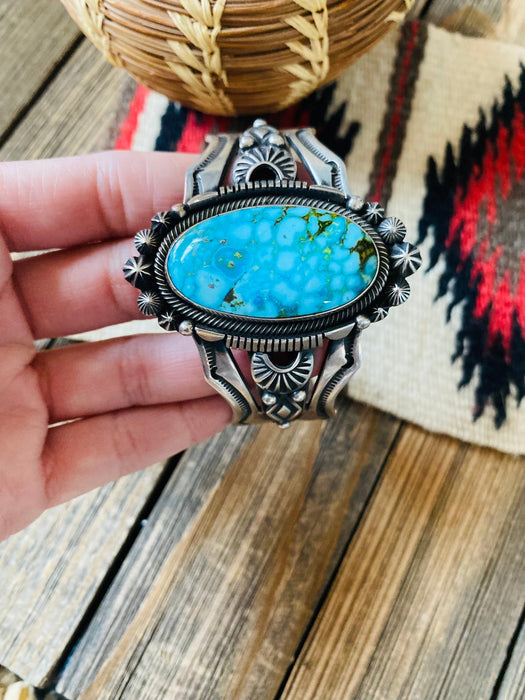 Navajo Kingman Web Turquoise & Sterling Silver Cuff Bracelet By Aaron Toadlena