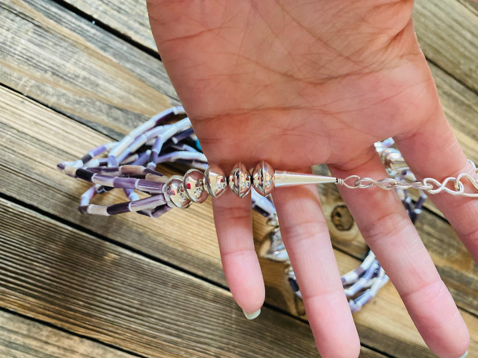 Navajo Sterling Silver, Purple Spiny & Turquoise Beaded Necklace