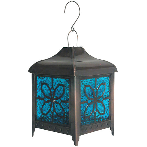 <center>Bronze Colored Butterfly Lantern </br>Crafted by Artisans in India </br>Measures 12” high x 5” wide x 5” deep</center>