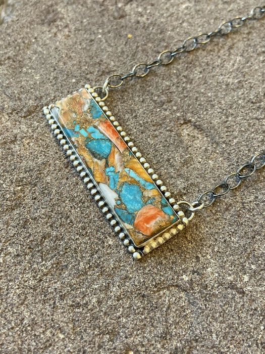 Navajo Multi Stone Sterling Silver Necklace 2 5/8”