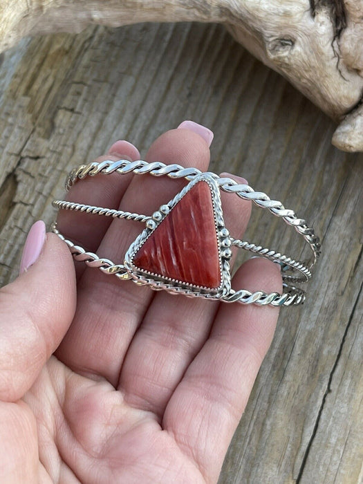 Navajo Orange Spiny Sterling Silver  Cuff Bracelet Stamped W. Begay