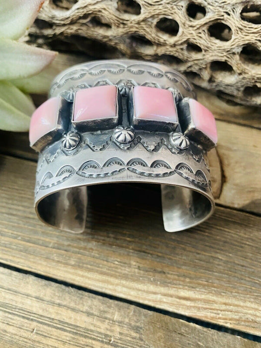 Navajo Queen Pink Conch Shell  & Sterling Silver Cuff Bracelet Signed