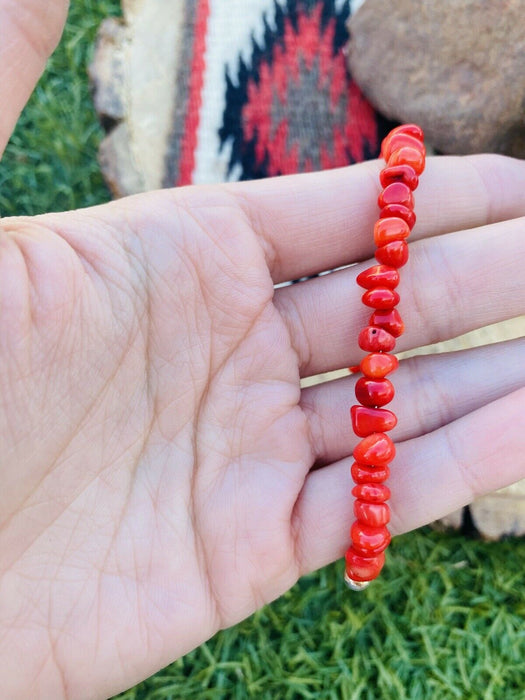 Navajo Apple Coral & Sterling Silver Beaded Bracelet