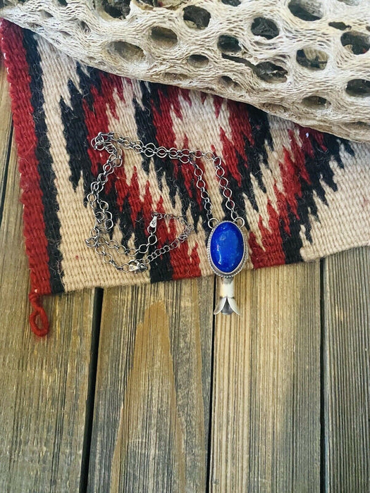 Navajo Sterling Silver & Lapis Blossom Necklace Signed