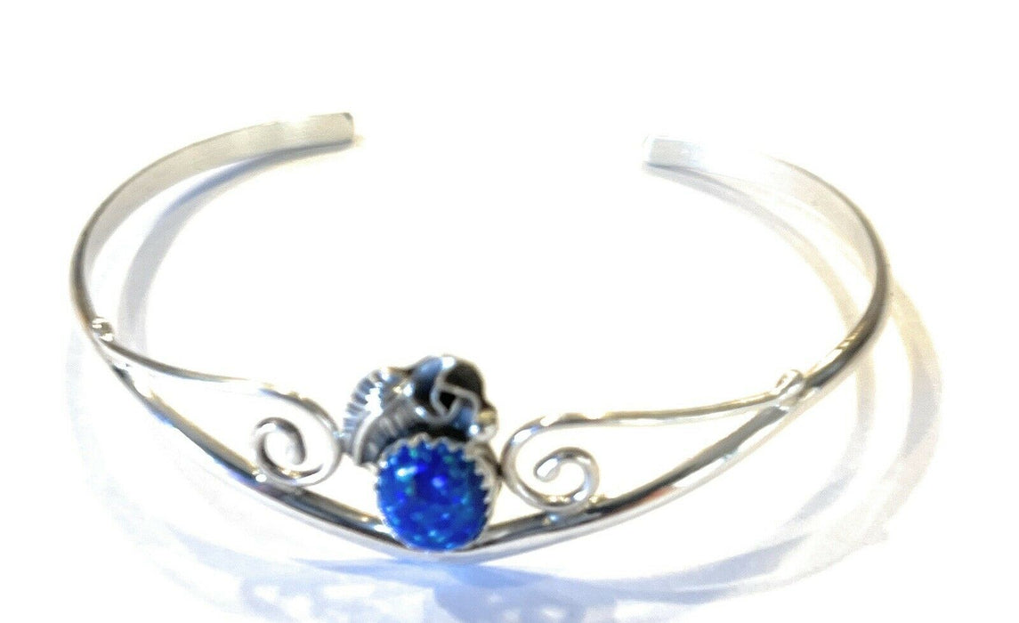 Navajo Sterling Silver Bright Blue Opal Bracelet