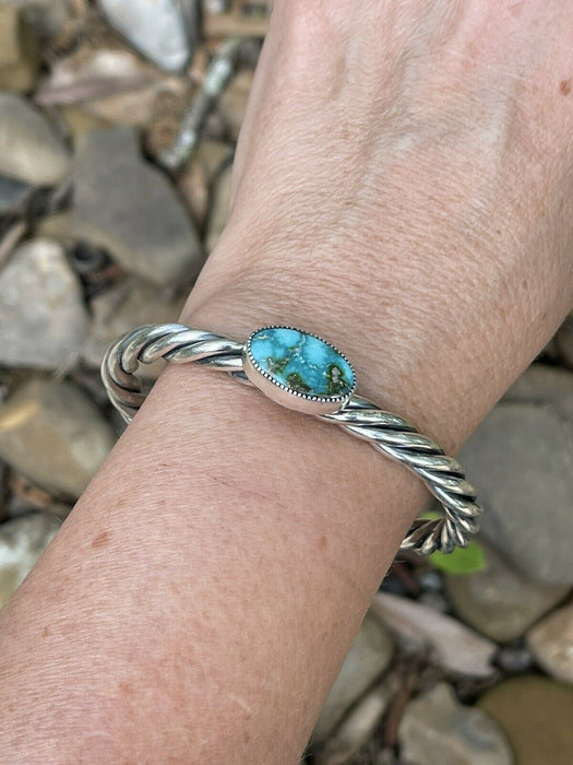 Beautiful Navajo Sterling Sonoran Mountain Turquoise Rope Style Bracelet Cuff