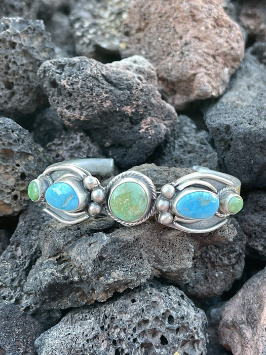 Navajo Sterling Sonoran Gold & Golden Hills Turquoise Cuff Bracelet Signed