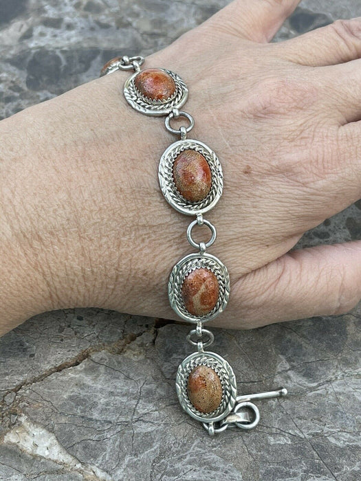 Navajo Rust Jasper & Sterling Silver Link Oval Southwest Bracelet