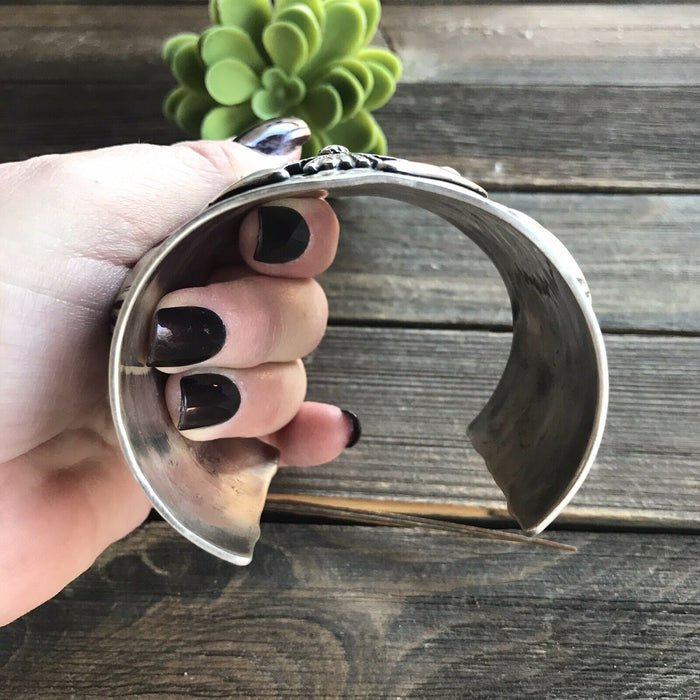 Sterling Silver Navajo Stamped Thunderbird Cuff Made By Rick Enrique