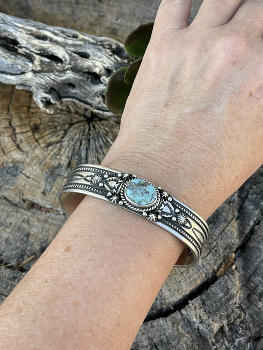 Navajo Golden Hills Turquoise Sterling Silver Bracelet Cuff By Artist Piasso