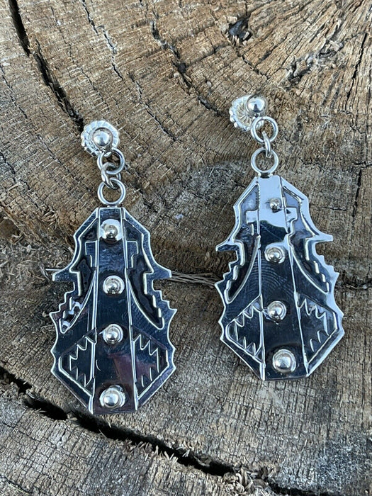 Navajo Sterling Silver Southwest Dangle Earrings Signed - Culture Kraze Marketplace.com