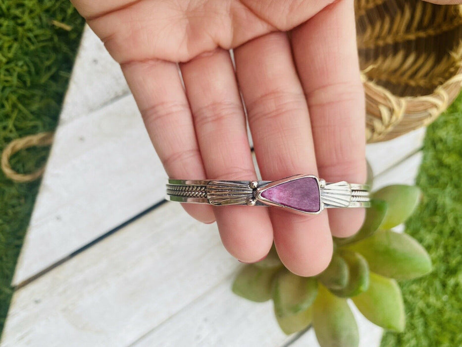 Navajo Sterling Silver & Purple Spiny Stacker Triangle Cuff Bracelet Signed