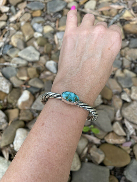 Beautiful Navajo Sterling Sonoran Mountain Turquoise Rope Style Bracelet Cuff