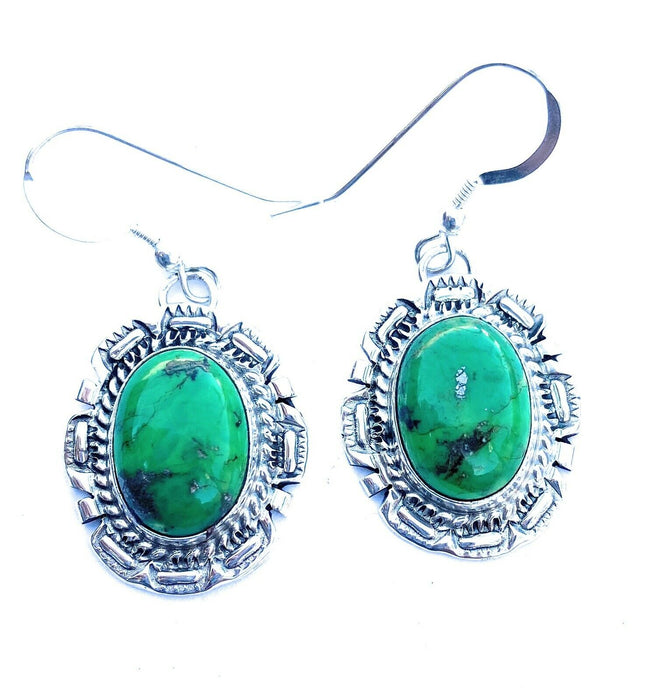 Navajo Sterling Silver Gaspeite Dangle Earrings Signed - Culture Kraze Marketplace.com