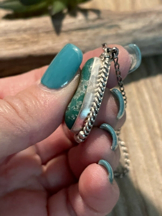 Navajo Sterling Silver And Morenci Turquoise Stone Southwest Necklace Signed